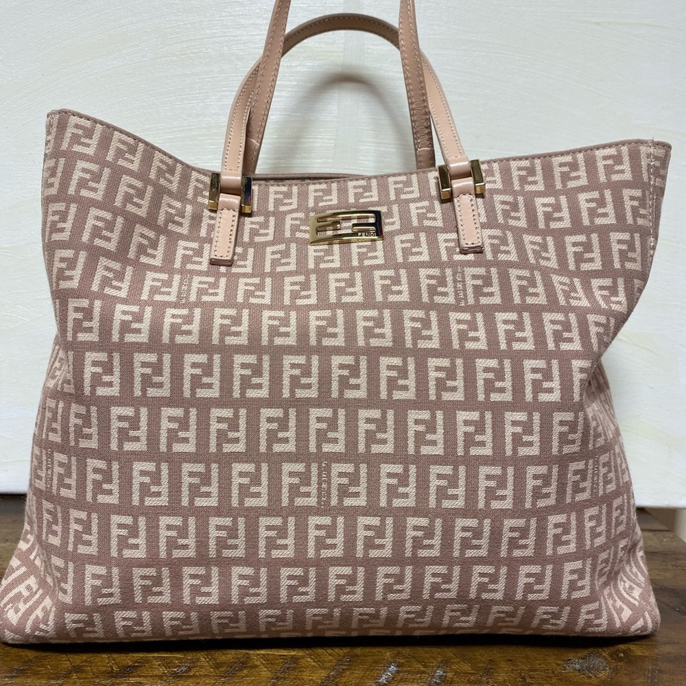 Fendi Zucchino Tote Bag Pink Canvas